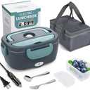 Herrfilk Electric Lunch Box Food Heater, 3 in 1 Ultra Quick Heated Lunch Boxes for Adults, 12V/24V/110V Portable Food Warmer for Car/Truck/Office With Fork Spoon and Insulated Carry Bag
