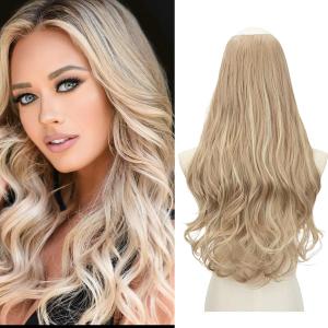 SARLA U Part Hair Extensions Dirty Blonde Full Head Clip in Synthetic Wave Curly Hairpiece Long 24 Inch for Women