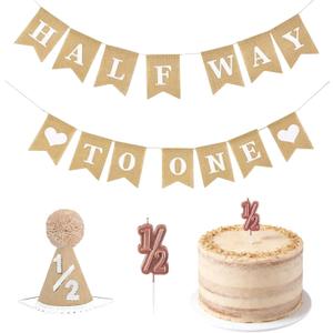 Half Way To One Banner Decorations for 6 Months Birthday Set Bunting Hat 1/2 Number Baby Boy Girl First Half Year Party Supplies