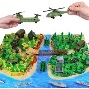 Army Men Military Toys for Boys Age 3-12, 124 Pcs Plastic Army Men Playset - Army Men Action Figures with Toy Soldiers, Boats, Tanks, Helicopters and Battleships - Birthday Gift for Kids
