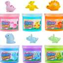 6 Pack Dinosaur Slime Kit for Kids, DIY Slimes Sets Colorful Sensory Toys Non-Sticky Stress Relief Party Favors Birthday Gifts for Boys Girls
