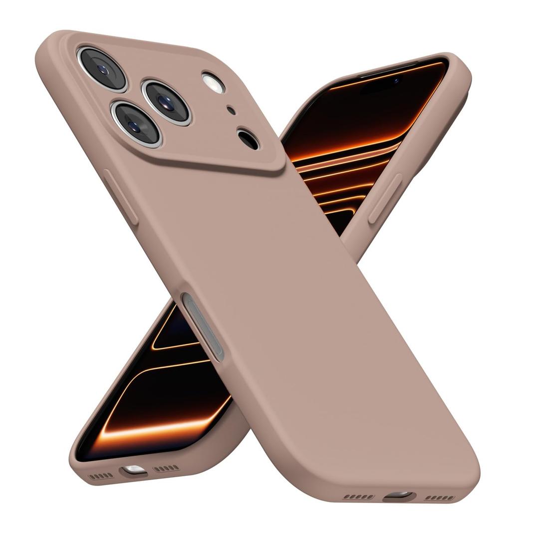 LoeoeL for iPhone 17 Pro Phone Case Silicone, Minimalist Ultra Thin Slim Soft Rubber Gel Solid Color Matte TPU Cute Case for Women Men, Girly Plain Aesthetic Design & Camera Cover, Brown Fall