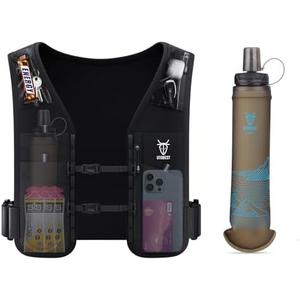 UTOBEST Running Vest for Women Men, Reflective Hydration Vest with 500ml Soft Water Bottle, 5L Phone Holder with Adjustable Belt & Ample Storage, Size NS