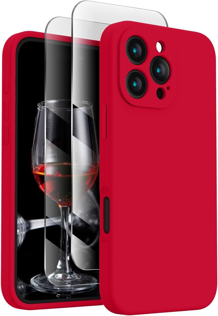 FireNova Designed for iPhone 16 Pro Case, Silicone Upgraded [Camera Protection] Phone Case, Soft Anti-Scratch Microfiber Lining Inside, 2024, Deep Red (Red)
