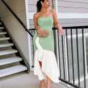 ZESICA Women's 2025 Summer Strapless Bodycon Maxi Dress Ribbed Sexy High Split Mermaid Prom Party Dresses (Green, S)