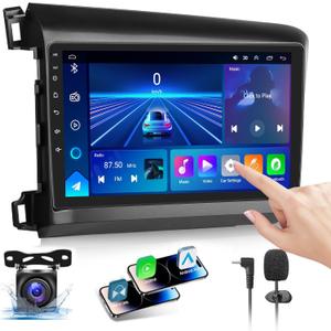 4G+64GB Car Radio Stereo for Honda Civic 2012-2015,Android 13 Wireless Carplay&Android Auto with 9 Inch IPS Touch Screen Radio Support Real-Time GPS/Voice Control/WiFi/AHD Back-up Camera/SWC/FM