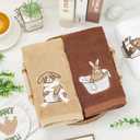FYSUIMU 3 Pcs Easter Bath Towels Embroidered Brown Bunny Rabbit Absorbent Hand Towels for Bathroom Kitchen Spring Hand Drying Baking Cooking Home Decor, 29.5 x13.7 Inch