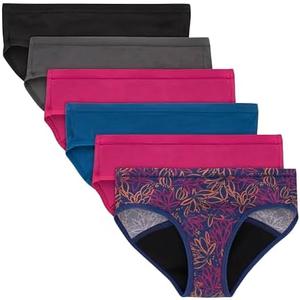 Hanes Girls' Big Underwear, Comfort, Period. Panties, Moderate Protection, 6-Pack, Hipster-Multi-6 Pack 18