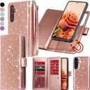 Varikke for Galaxy S22 Wallet Case Detachable with Card Holder for Women, Fashion PU Glitter Leather Strap Magnetic Flip Wallet Removable Phone Case Cover for Samsung Galaxy S22 5G 6.1", Rose Gold