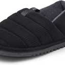 Quilted Corduroy House Slippers for Men, Indoor Mens Slippers with Rubber Soles, Slip On House Shoes (10-11, Black)