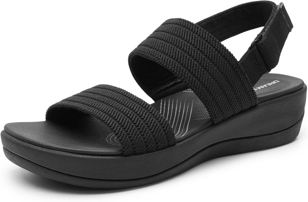 DREAM PAIRS Women's Walking Sandals Lightweight Soft Footbed Low Wedge Comfort Indoor Outdoor Flat Sandals (10, All Black)