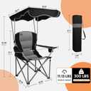 Northroad Folding Camping Chairs with Canopy Shade, Beach Chair w/Cup Holders, Armrests & Carry Bag for Outdoors Travel Sports Fishing, Black