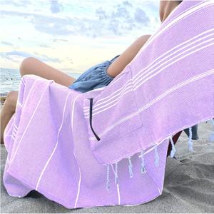 Aysesa-Sandproof Turkish Cotton Beach Towel Oversized w/Hidden-Pocket 75" Sand Free Blanket Extra Large Packable Travel Bath Towel Gift Men Women Made-in-Turkey (Lilac)