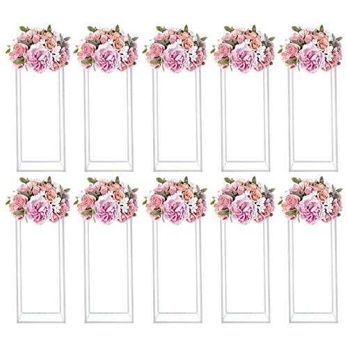 Bokknppo 4 Pcs Wedding Flower Stand Metal Geometric Table Centerpiece Flower Vase White Column Stand Rectangular Flower Display Rack for Event Party Home Decor(White, 60cm)