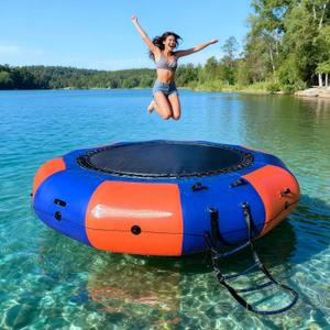 Inflatable Water Trampoline, 10FT Floating Platform for Lakes, Ponds, and Pools with Rope Ladder & Electric Pump for Quick Setup, Great for Kids & Adults