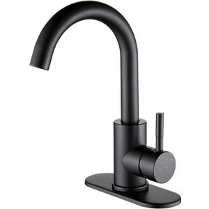 Wet Bar Sink Faucet Stainless Steel One Hole 360 Swivel Bar Mixer with 3 Hole Cover Deck Plate Small Modern Single Handle Kitchen Tap for Bath Bathroom Sink Prep Sink,Matte Black