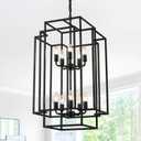 Large Lantern Chandelier for Entryway Foyer, 2-Tier Matte Black Cage Chandelier, 10-Light Hanging Light Fixture for High Ceiling Staircase Living Room