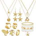 Tondiamo 18 Pcs Seashell Starfish Jewelry Set for Women Seashell Earrings Rings Boho Mermaid Layer Charm Necklace Beach Bracelets Natural White Anklet Set for Summer Mermaid Accessories