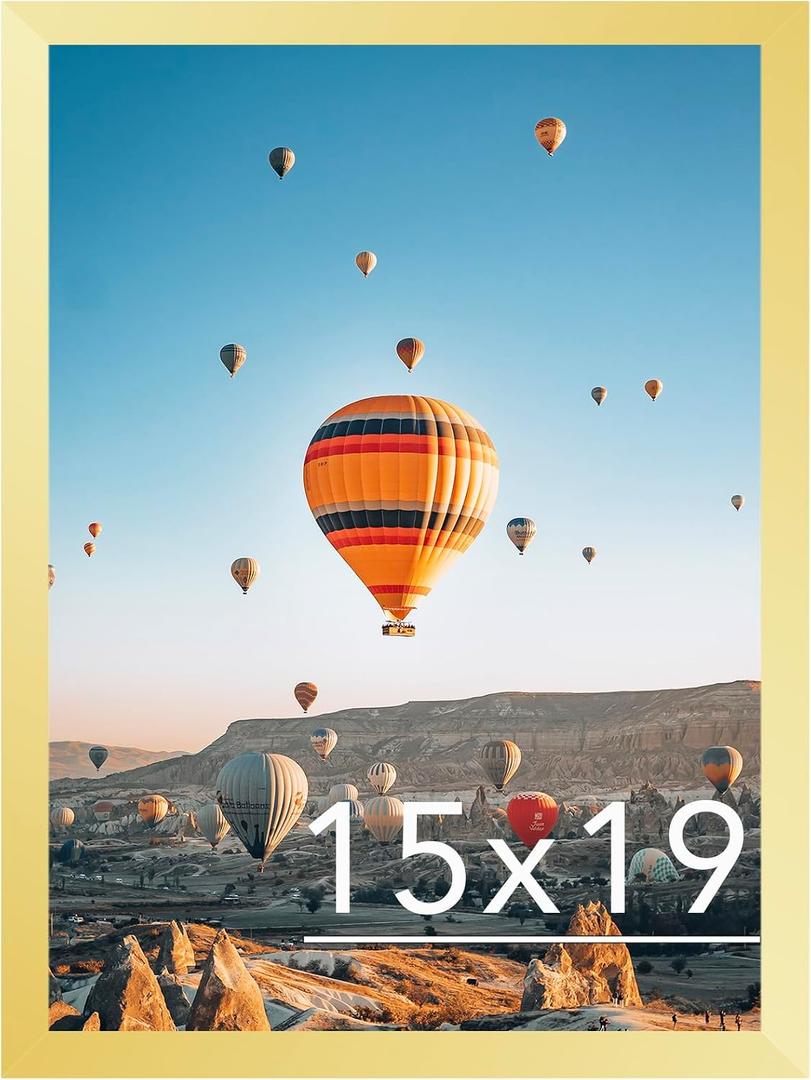 JCJMY 15x19 Picture Frame Gold for Poster Photo Picture, Horizontal and Vertical Formats for Wall Hanging, 15 x 19 Wall Gallery Poster Photo Frame for 15 by 19 Photos Posters, Gold