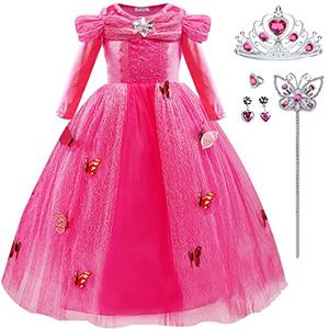 iTVTi Girls Princess Fancy Dress Up Children Long Sleeve Halloween Party Costume, Pink, 2-3 Years (Label 100)