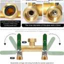 Garden Hose Splitter, 3/4 Rust and Freeze Resistant Outdoor Hose Manifold with 2 Green Extra Long Handles Faucet Adapter-Heavy Duty Brass 2-Way Valve