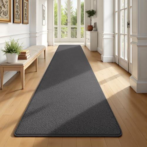 Runner Rug for Hallway, 2x10 Feet Non-Slip Washable Dark Grey Long Area Rug Runners for Hallways Bedroom, Soft Modern Comfy Memory Foam Runner Rugs Indoor Carpet for Kitchen Entrance Living Room