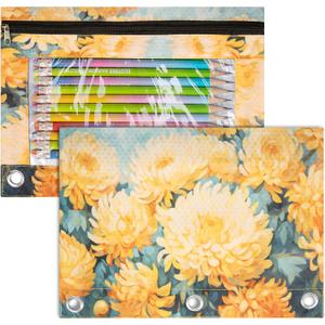 3 x IKAYAS Flower Pencil Pouch for 3 Ring Binder bulk Binder Pencil Pouch with Zipper, Pencil Pouches Pencil Bags for Classroom Pencil Box Pencil Case for Storing School Students Teacher Supplies 2 Pack