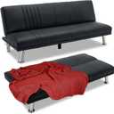 VECELO Modern Couch Bed, Convertible Sofa Bed/Folding Sleeper Couches Faux Leather Futon for Living Room, Futon Sofa Bed, Black