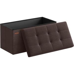 SONGMICS Mazie Collection - 30 Inches Folding Storage Ottoman Bench, Ottoman Foot Rest, End of Bed Bench, Storage Chest, Load 660 lb, for Living Room, Bedroom, Entryway, Brown ULSF047K02, 15"D x 30"W x 15"H