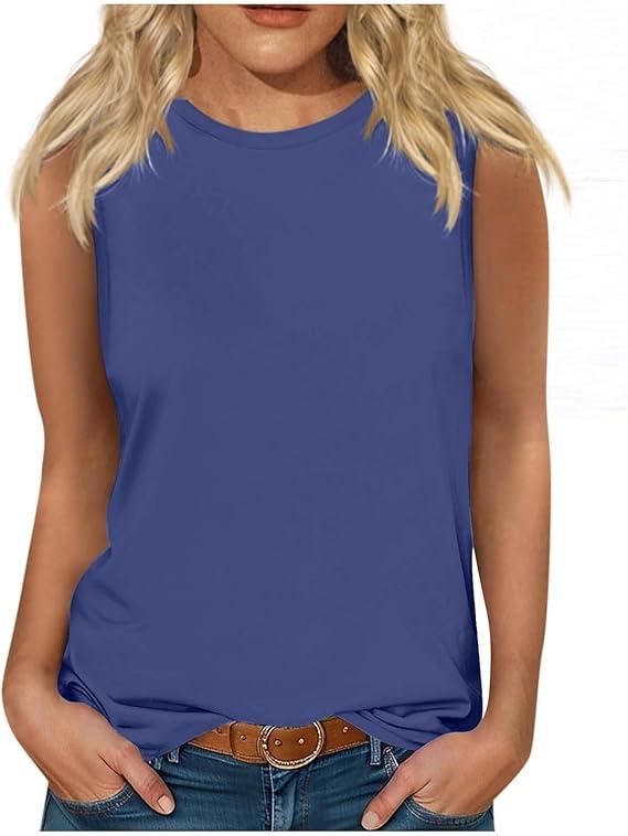 Womens Fashion Tank Tops Crewneck Loose Fit Basic Going Out Clothes Casual Summer Sleeveless Shirts for Women, Size M