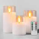 Tyawon Glass Battery Operated LED Flameless Candles with Remote and Timer, Real Wax Candles Warm Color Flickering Light for Festival Wedding Home Party Decor(Pack of 3)-White