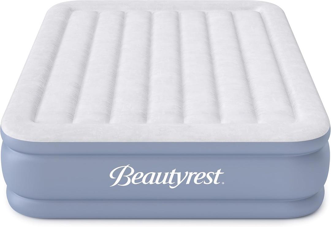 Beautyrest Hi-Loft Full Size Air Mattress with Vertical Beam Construction, Edge Support, External Pump and Puncture Resistant Vinyl for Guests and Camping