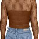 PINKMSTYLE Women's Long Sleeve Lace Bodysuit High Neck Sexy Tops for Going Out, Concert, Date Night Outfits (XL)