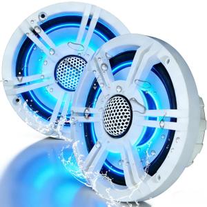 6.5" 800W Marine Speakers, IP-X6 Waterproof Boat Stereo Speakers with LED Lights, 2-Way Coaxial Audio, Y35 Woofer, UV & Salt Spray Resistant (Pair, White)