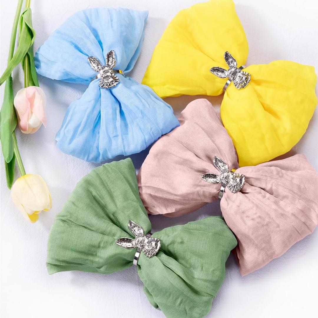 DeZerlor 20 Pack Easter Cheesecloth Napkins Easter Cloth Napkins Set of 20 Boho Cotton Gauze Napkins Bulk 21x21 Inches for Weddings Bridal Baby Shower Birthday Parties Spring Decor (Yellow& Baby Blue& Lilac& Sage Green)