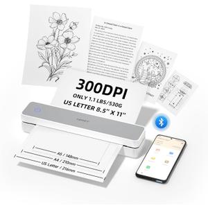 HPRT Portable Printer Wireless for Travel, Support 8.5x11 US Letter&A4 Thermal Paper, 300 DPI Bluetooth Inkless Thermal Printer, Compatible with Android and iOS Phone & Laptop, (White-Grey)