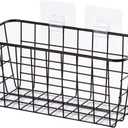 2 Set Adhesive Hanging Wall Basket Inside Cabinet Door Organizer,Wall StorageBasket-No Drilling Adhesive wall Basket for Cupboard Door, Space-Saving Small Hanging Baskets for Wall Mount Storage,Black