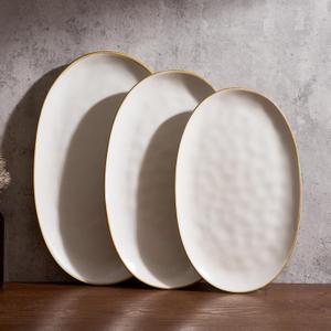 famiware Serving Platter, Oval 15.59/ 14.3/ 12.9inch Serving Dishes for Entertaining, Serving Bowls, Dishwasher Safe, Stoneware Serving Trays for Party, Food, Turkey, Cheese, Reactive Glaze, Matte White