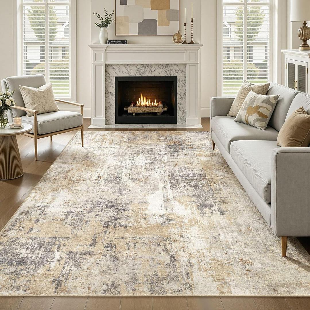8x10 Area Rugs Washable Large Neutral Modern Living Room Rug