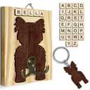 Yorkshire Terrier Dog Leash Holder Wall Mount with Scrabble Letters, Wooden Dog Wall Hook Organizer, Pet Collar & Harness Holder Entryway, Key Hook Leash Rack, Gift for Pet Lovers, Home Decor PF297-73