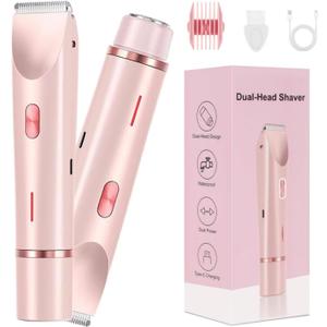 Bikini Trimmer for Women,2 in 1 Dual Head Bikini Shaver & Body Shaver,Cordless & Waterproof Electric Bikini Trimmer for Women, Painless Hair Removal with Silky Glow Finish,Pink3