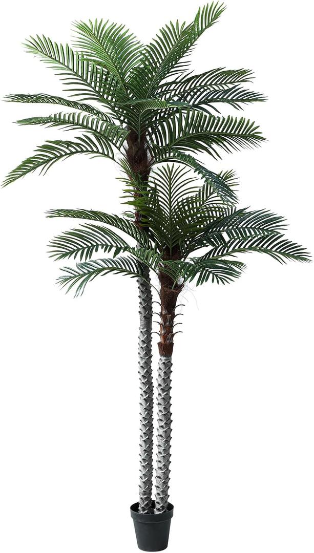 9ft Tall UV Resistant Faux Palm Tree, 108in Artificial Palm Tree Indoor Outdoor, Fake Tree with Real Bark and Realistic Leaves and for Home House Office Living Room Bedroom Yard Patio.