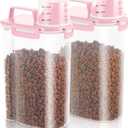 TBMAXS 2 Pack 3 Lbs Dog Cat Food Storage Containers for Travel, Portable Pet Food Storage Container, Easy-Pouring Bird Seed Dispenser, Airtight Rice Cereal Oatmeal Flour Holder -Pink