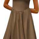CHYRII Women Fashion Summer 2025 Square Neck Short Sleeve A-Line Midi Dress Long Sundress (Brown, M)