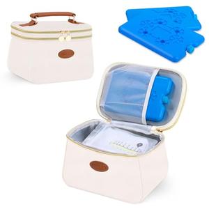 PIIOSER Breast Milk Cooler Travel Bag with 2 Ice Pack, Fits 6 Freeze Breastmilk Storage Bags Up to 8Oz, Insulated Small Breastmilk Storage Cooler Bag for Breastfeeding Moms Daycare, Black(Cream-XS)