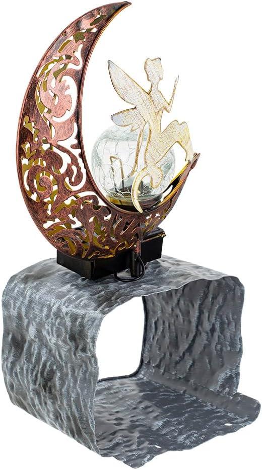 Metal Fairy Gutter Downspout Extensions with Solar Powered Glass Cracking Ball, Outdoor Waterproof Splash Block Sculpture Solar Garden Decor for Yard, Lawn