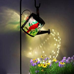 Solar Watering Can with Lights, Cardinal Bird Large Solar Watering Can with Cascading Lights Hanging Outdoor Garden Lantern Glass and Metal Waterproof for Front Porch Backyard Decor for Mom