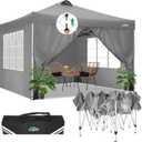 COBIZI Canopy Tent 10x10 Pop Up Outdoor Canopies with 4 Sidewalls Waterproof Commercial Instant Gazebo Tents for Party Patio Backyard with 4 Sandbags, 4 Stakes & 8 Ropes, Grey (Gray)