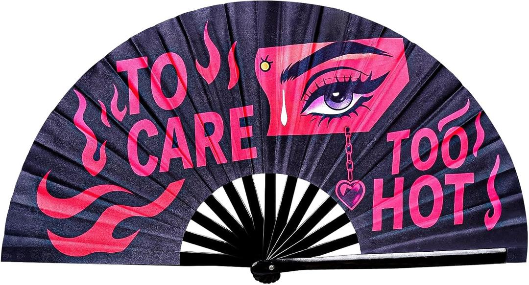 Large Folding Hand Fans for Line Dancing,Rave Fan with Loud Clack,Stylish Attitude Cowgirl Fan for EDM,Dance,Festival,Club,Party(Black, Pink Letters)