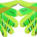Jalunth Goalkeeper Goalie Soccer Gloves Kids Youth Goal Keeper Field Player Glove Boys Girls Embossed Anti-Slip Latex Palm Soft Pu Hand Back (Size 8 Suitable for 11-13 Years,  Green)